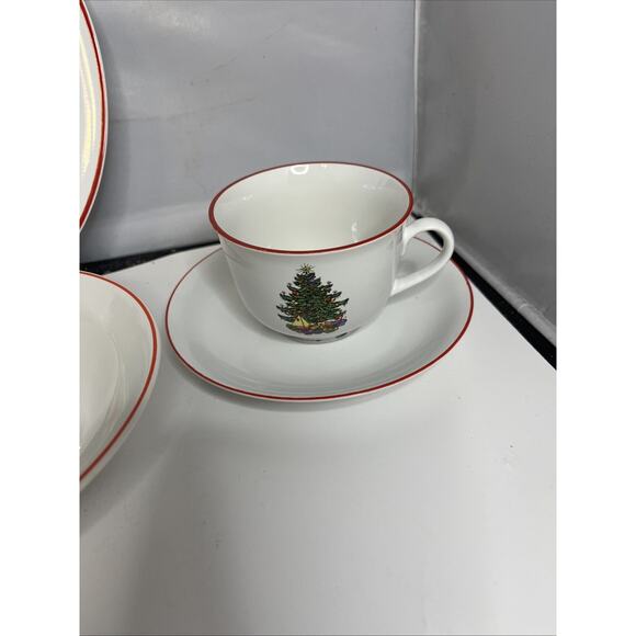 Cuthbertson American Christmas Tree Red Trim 5 Piece Place Setting, Very Good... - Picture 4 of 10